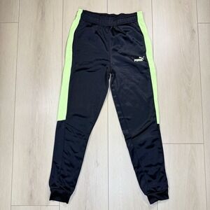 PUMA Boys L 14-16 Black Neon Green Track Pants‎ Athletic Logo Joggers New NWT